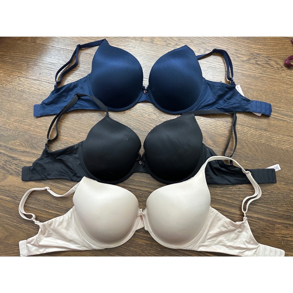 Lot of 3 Victorias Secret Body by Victoria Perfect Shape Bras 32DDD Black Blue
